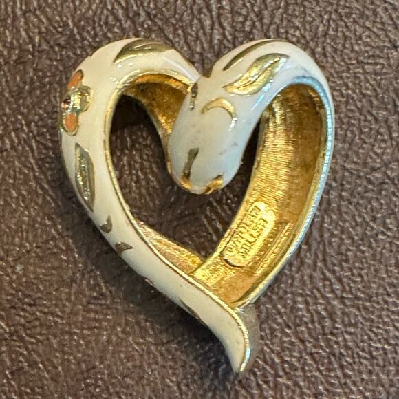 NOLAN MILLER PINK FLOWER FLOATING CLOISONNE HEART Pendant - Picture 2 of 7